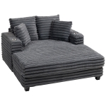 HOMCOM 60" Chaise Lounge Chair, Oversized Upholstered Sofa Bed with Cup Holders & Pillows, Sleeper Couch for Living Room, Grey