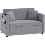 HOMCOM 52" Sofa Bed, Holland Velvet Loveseat Pull Out Sleeper Sofa with USB Ports, Adjustable Backrest, Side Pockets, Dark Grey