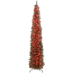 HOMCOM 7.5ft Christmas Tree with Colourful DIY Synchronized LEDs, Hinged Pencil Xmas Tree with Remote, Daily Timer, Green