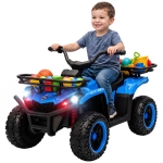Qaba 24V Ride on ATV, 4 Wheeler for Kids with Dual Motors, Soft Start, Battery Display, Music, Lights for 3-8 Years, Blue