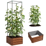 Outsunny Galvanized Planter Box, 24" x 24" x 73.5" Raised Garden Bed with Tomato Cage for Climbing Vines, Brown