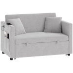 HOMCOM 52" Sofa Bed, Holland Velvet Loveseat Pull Out Sleeper Sofa with USB Ports, Adjustable Backrest, Side Pockets, Grey