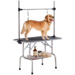 PawHut Adjustable Dog Grooming Table with 2 Safety Slings, Storage Basket, Black