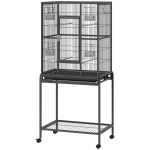PawHut 56"H Bird Cage, Parrot Cage w/ Detachable Rolling Stand, Removable Tray, Storage Shelf, Perches, Food Container