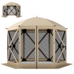 Outsunny 10 x 11 ft Pop Up Gazebo Screen Tent, Portable Instant Camping Canopy Screen House with Nettings, Carry Bag, Beige