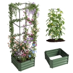 Outsunny Galvanized Planter Box, 24" x 24" x 73.5" Raised Garden Bed with Tomato Cage for Climbing Vines, Green