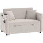 HOMCOM 52" Sofa Bed, Holland Velvet Loveseat Pull Out Sleeper Sofa with USB Ports, Adjustable Backrest, Side Pockets, Beige