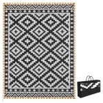 Outsunny Outdoor Rug Carpet Reversible Plastic Straw Rug with LED Lights Black and White 12' x 9' for Patio
