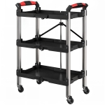 HOMCOM 3-Tier Collapsible Tool Cart with Wheels, 150 LBS Capacity Folding Utility Cart with Handles for Garage Workshop, Black