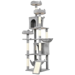 PawHut 76" Large Cat Tree for Indoor Cats with 8 Scratching Posts, 3 Plush Beds, 2 Hammocks, 2 Large Condos, Ramp, Light Grey