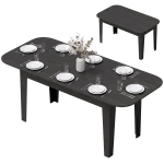 HOMCOM Extendable Oval Dining Table for 4-6, Farmhouse Expandable Kitchen Table, Round Edges, Black Wood Grain