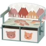 Qaba Kids Toy Box Chest, 3-in-1 Convertible Wooden Toy Storage Bench w/  2 Non-Woven Drawers, for Bedroom, Playroom, Green