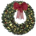 HOMCOM 48" Prelit Crestwood Spruce Artificial Christmas Wreath, Christmas Decor with Bow, 8 Modes, Red Berries, Pinecones