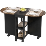 HOMCOM Folding Dining Table, Drop Leaf Table with 2 Shelves for Small Spaces, 120cm, Rustic Brown