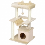 PawHut 39.25'' Cat Tree Tower Multi-Level Kitten House with Scratching Post Condo Hammock Bed Ball Toy - Beige