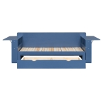 Modern Daybed with Removable Desk and Bottom Drawer, Multi-Functional Sofa Bed for Compact Apartments, 82" L x 71.5" W x 25.5" H, Blue