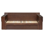 Modern Daybed with Removable Desk and Bottom Drawer, Multi-Functional Sofa Bed for Compact Apartments, 76.5" L x 65.5" W x 25.5" H, Espresso