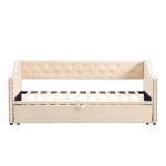 Practical Twin Upholstered Daybed with Pop-Up Trundle, Perfect Sofa Bed for Guest Rooms and Kids Rooms, 82" L x 81.5" W x 33" H, Beige