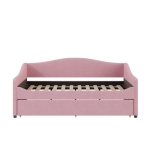 Cozy Full Size Upholstered Daybed with Twin Trundle, Ideal Sofa Bed for Overnight Guests, 79.5" L x 58.5" W x 33" H, Pink