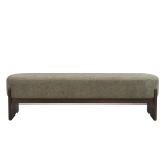 Elegant Bouclé Ottoman Bench with Dark Rubberwood Legs, Soft Rectangular Footrest for Living Room, 64'' L x 18.5'' W x 18.5'' H, Brown+Dark Green
