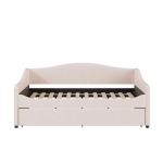 Cozy Full Size Upholstered Daybed with Twin Trundle, Ideal Sofa Bed for Overnight Guests, 79.5" L x 58.5" W x 33" H, Beige