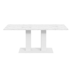 Modern Marble Effect Dining Table with Dual-Pedestal Base, Rectangular Kitchen Table for Kitchen, 71'' L x 27.5'' W x 29.5'' H, White Marble