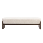 Elegant Bouclé Ottoman Bench with Dark Rubberwood Legs, Soft Rectangular Footrest for Living Room, 64'' L x 18.5'' W x 18.5'' H, Beige+Brown
