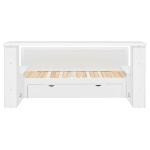 Modern Daybed with Removable Desk and Bottom Drawer, Multi-Functional Sofa Bed for Compact Apartments, 76.5" L x 65.5" W x 25.5" H, White