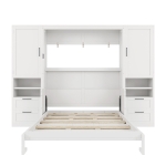 Functional Queen Murphy Bed with Side-Flip Space-Saving Design, Modern Wall Bed for Compact Bedrooms, 113.5" L x 16.5" W x 87" H, White