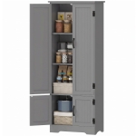 HOMCOM 60" 4-Door Storage Cabinet Multi-Storey Large Space Pantry with Adjustable Shelves Grey