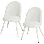 HOMCOM Dining Chairs Velvet Fabric Upholstered Kitchen Chairs Metal Legs Set of 2, Dining Room, Home, White