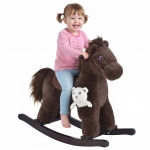 Qaba Kids Rocking Horse with Bear Toy, Plush Animal Rocker with Fun Realistic Sounds for Toddler 18-36 Months, Brown