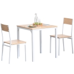 HOMCOM 3-Piece Wooden Square Dining Table Set with 1 Table and 2 Chairs and Sturdy Metal Frame for Small Space, White