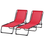 Outsunny Set of 2 Folding Chaise Lounge Chairs, Outdoor Sun Tanning Chairs with Reclining Back, Wine Red