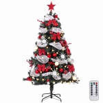HOMCOM 5ft Prelit Christmas Tree Spruce, Remote, Hinged, Artificial Xmas Tree with 8 Modes, 450 Tips, 150 LEDs, Green Red
