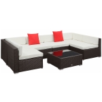 Outsunny 7 Pieces Patio Sofa Outdoor Wicker Sectional Patio Furniture, Dark Brown & Beige