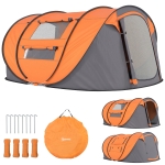 Outsunny 3 Person Camping Tent, Easy Pop Up Tent with Doors, Windows and Carry Bag, Automatic Setup Tent for Hiking, Orange