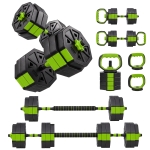 Soozier 6-in-1 Adjustable Dumbbell Set, Used as Kettlebell, Barbell, Dumbbell, Push-Up Stand, 55lbs Free Weights Set, Green