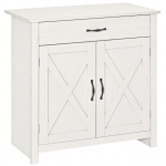 HOMCOM Farmhouse Sideboard Cabinet with Barn Doors Kitchen Buffet Cabinet with Drawer and Adjustable Shelf Stone White Wash
