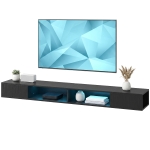 HOMCOM TV Stand with RGB LED Lights, Entertainment Center with Open Shelves for 75 Inch TV, Black Wood Grain