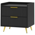HOMCOM Bedside Table, Nightstand with 2 Drawers, Side End Table with Metal Legs for Bedroom, Black