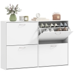 HOMCOM Flip Down Shoe Rack, Multi Cabinet, Wooden Shoe Shelf, Entryway, 4 Drawer Organizer, Freestanding Unit, White