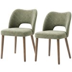 HOMCOM Dining Chairs Set Upholstered Kitchen Chenille Tool Free Assembly Rubberwood Legs, Green