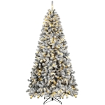 HOMCOM 6ft Flocked Prelit Christmas Tree, Northern Pine, Artificial Xmas Tree with Curved Tips, LEDs
