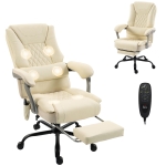 HOMCOM 400lbs Massage Office Chair with Heat, Big and Tall Desk Chair, Lumbar Support, Reclining, Footrest, Beige