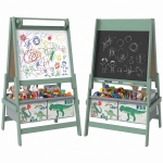 Qaba Art Easel for Kids, 3-in-1 Double-Sided Kids Easel with Chalkboard, Whiteboard, Paper Roll, 2 Storage Bins for 3-8, Green