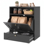 PawHut Dog Feeding Station, Dog Food Storage Cabinet with 2 Elevated Bowls, Tilt-Out Cabinet and Storage Shelf, Black