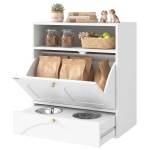 PawHut Dog Feeding Station, Dog Food Storage Cabinet with 2 Elevated Bowls, Tilt-Out Cabinet and Storage Shelf, White