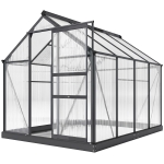 Outsunny Polycarbonate Greenhouse, Heavy Duty Outdoor Aluminum Walk-in Green House Kit Vent Door, 6.2'x8.3'x6.6' Gray
