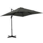 Outsunny 8' x 8' Square Patio Hanging Offset Umbrella with 360° Rotation, Aluminum Outdoor Cantilever Parasol with Crank & Tilt, Sun Canopy Shelter with Cross Base, Grey